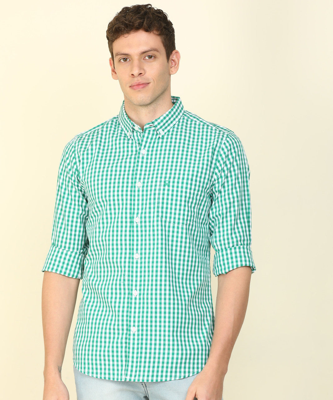 UCB green checked shirt