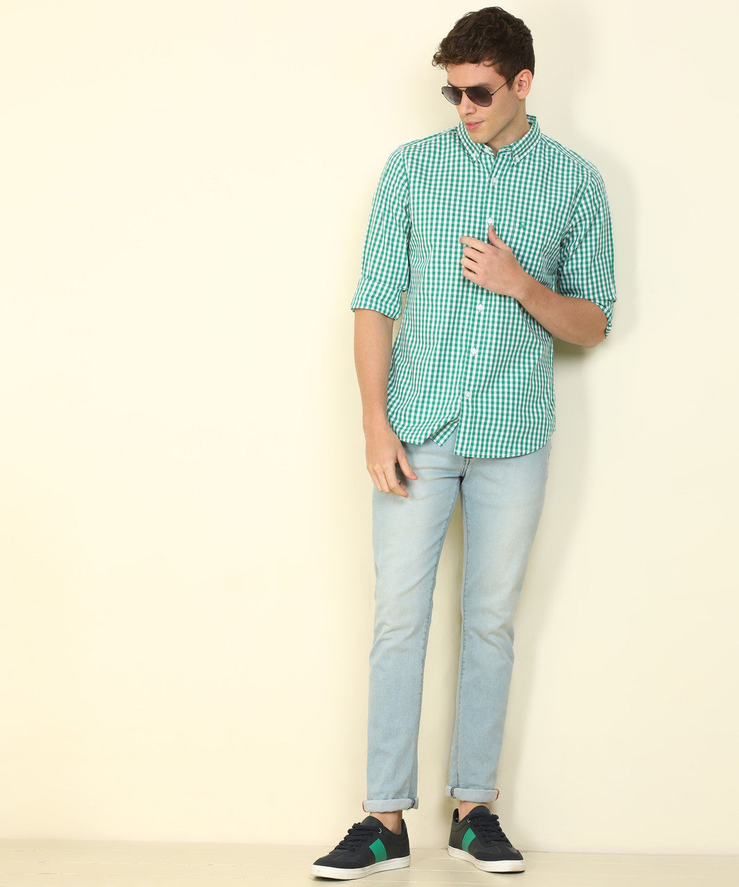 UCB green checked shirt